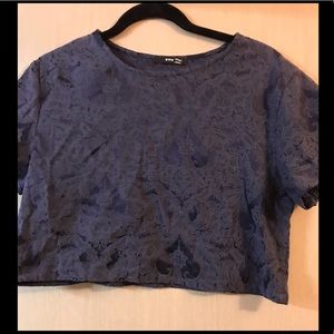 Navy patterned crop top and pants set